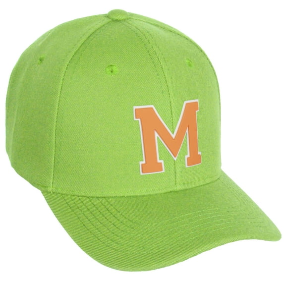Daxton Classic Baseball Hat Custom A to Z Initial Team White Neon Orange Letter, Lime Cap, Letter M