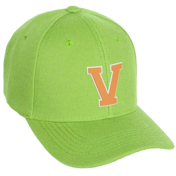 Daxton Classic Baseball Hat Custom A to Z Initial Team White Neon Orange Letter, Lime Cap, Letter V
