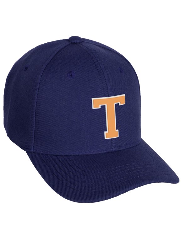 Classic Baseball Hat Custom A to Z Initial Team White Neon Orange Letter, Navy Cap, Letter T