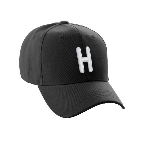 Daxton Classic Baseball Hat Embroidered A to Z Letters Structured Mid Profile Cap - Black, Letter H