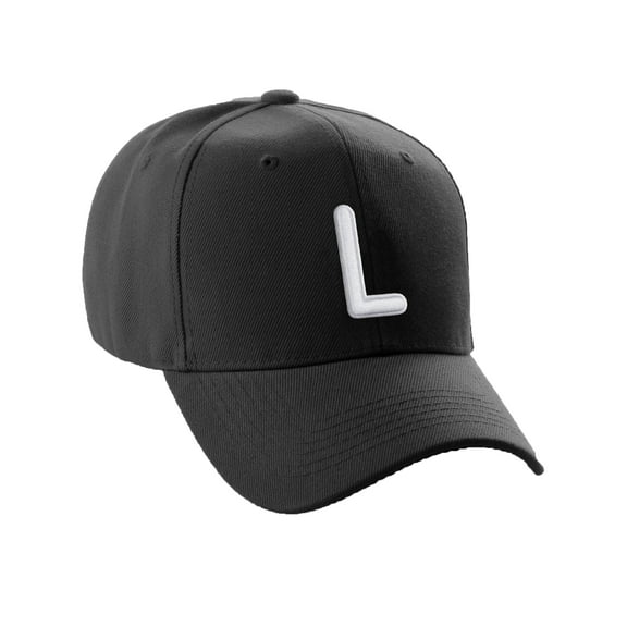 Daxton Classic Baseball Hat Embroidered A to Z Letters Structured Mid Profile Cap - Black, Letter L
