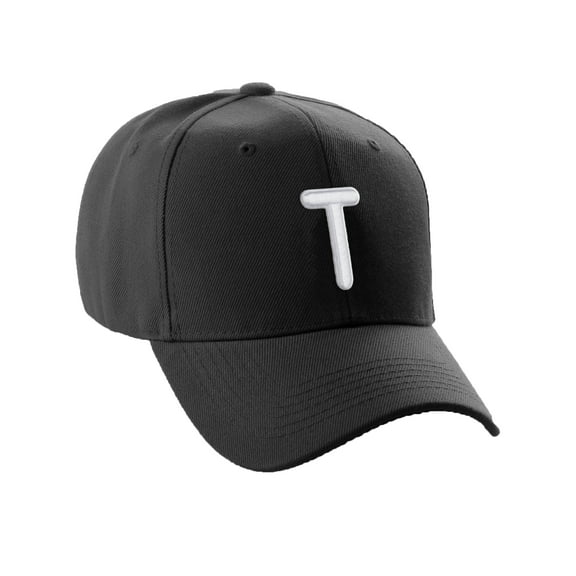 Daxton Classic Baseball Hat Embroidered A to Z Letters Structured Mid Profile Cap - Black, Letter T