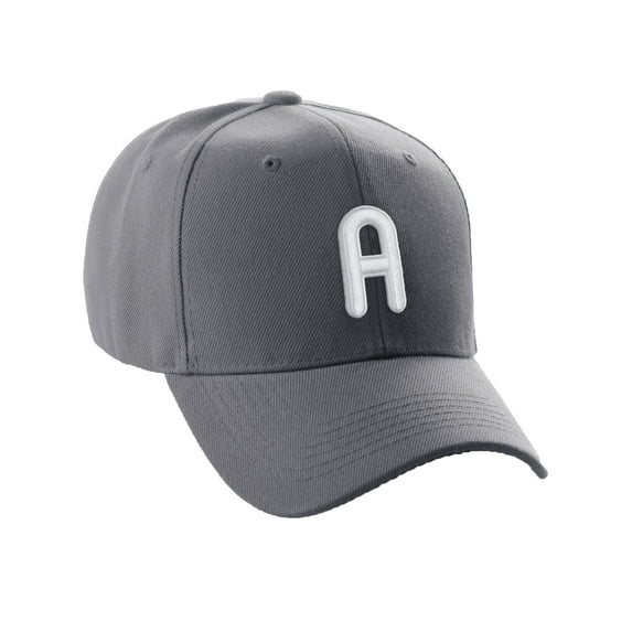 Daxton Classic Baseball Hat Embroidered A to Z Letters Structured Mid Profile Cap - Charcoal, Letter A