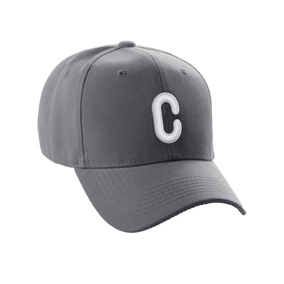 Daxton Classic Baseball Hat Embroidered A to Z Letters Structured Mid Profile Cap - Charcoal, Letter C