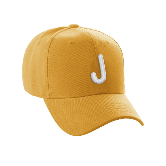 Daxton Classic Baseball Hat Embroidered A to Z Letters Structured Mid Profile Cap - Gold, Letter J