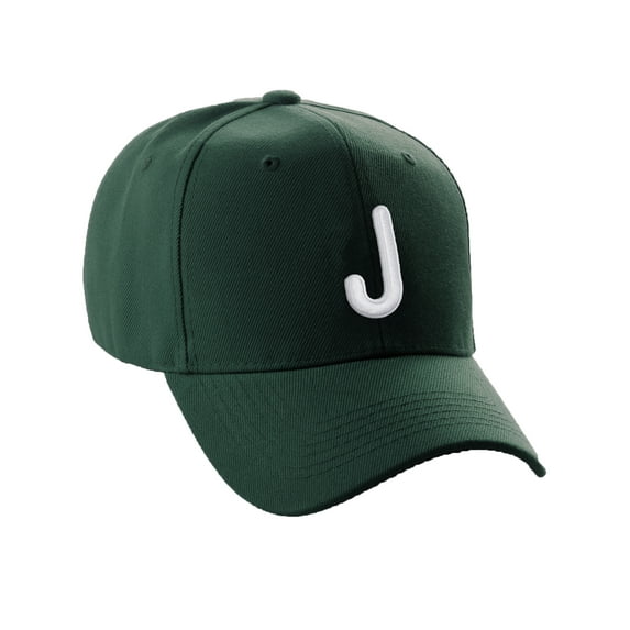 Daxton Classic Baseball Hat Embroidered A to Z Letters Structured Mid Profile Cap - Hunter, Letter J