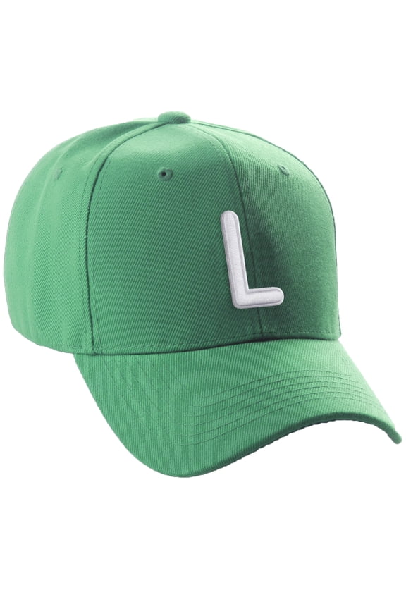Classic Baseball Hat Embroidered A to Z Letters Structured Mid Profile Cap - Kelly, Letter L