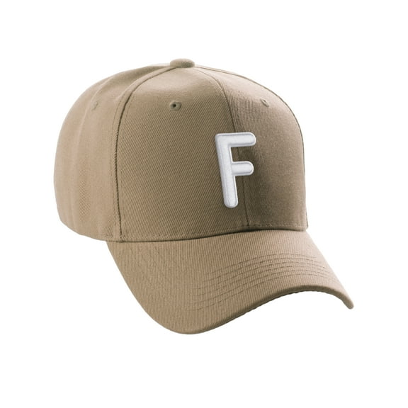 Daxton Classic Baseball Hat Embroidered A to Z Letters Structured Mid Profile Cap - Khaki, Letter F