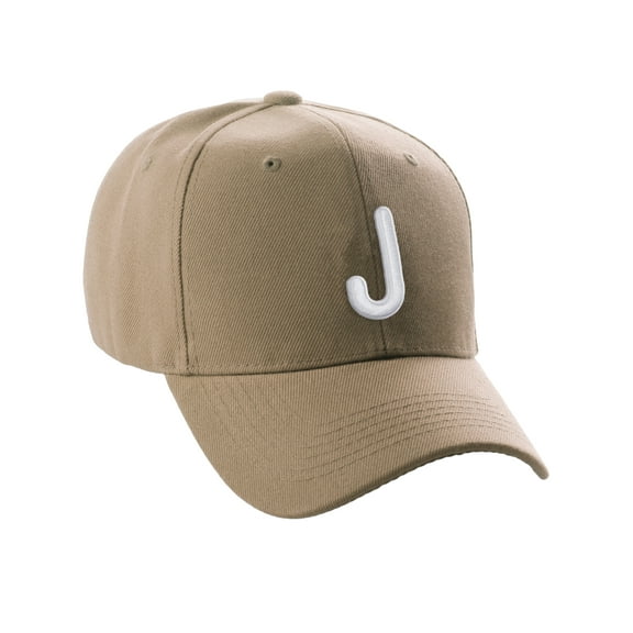 Daxton Classic Baseball Hat Embroidered A to Z Letters Structured Mid Profile Cap - Khaki, Letter J