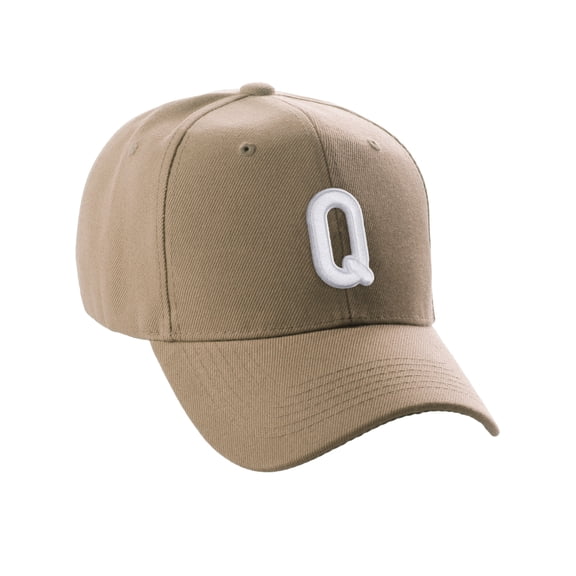 Daxton Classic Baseball Hat Embroidered A to Z Letters Structured Mid Profile Cap - Khaki, Letter Q