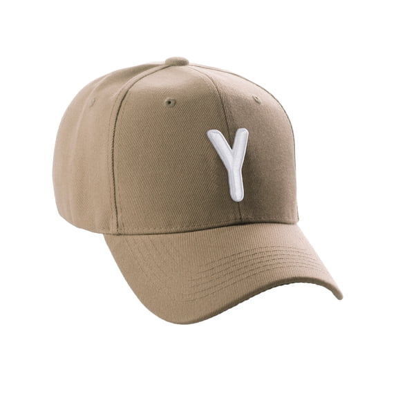 Daxton Classic Baseball Hat Embroidered A to Z Letters Structured Mid Profile Cap - Khaki, Letter Y