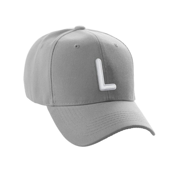 Daxton Classic Baseball Hat Embroidered A to Z Letters Structured Mid Profile Cap - Light Grey, Letter L