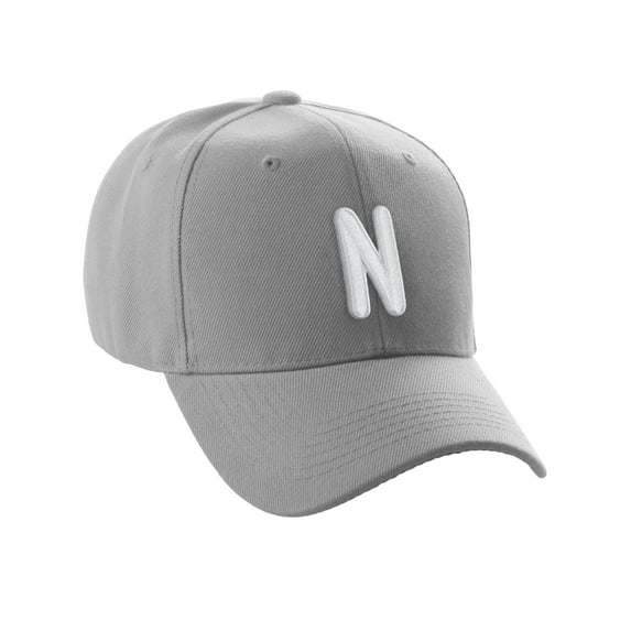 Daxton Classic Baseball Hat Embroidered A to Z Letters Structured Mid Profile Cap - Light Grey, Letter N