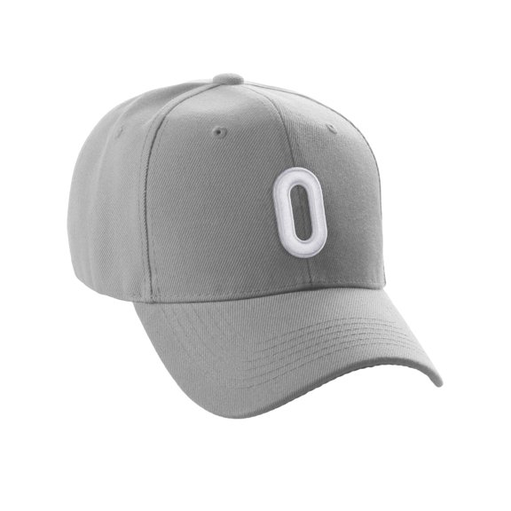 Daxton Classic Baseball Hat Embroidered A to Z Letters Structured Mid Profile Cap - Light Grey, Letter O