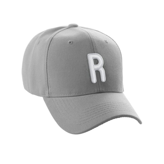 Daxton Classic Baseball Hat Embroidered A to Z Letters Structured Mid Profile Cap - Light Grey, Letter R