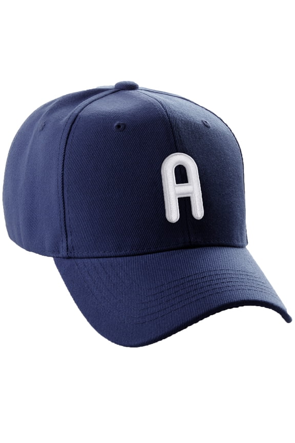 Classic Baseball Hat Embroidered A to Z Letters Structured Mid Profile Cap - Navy, Letter A