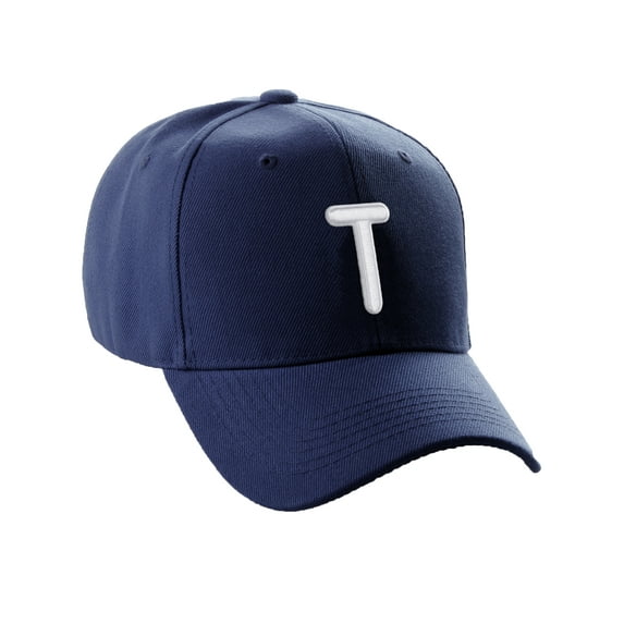 Daxton Classic Baseball Hat Embroidered A to Z Letters Structured Mid Profile Cap - Navy, Letter T