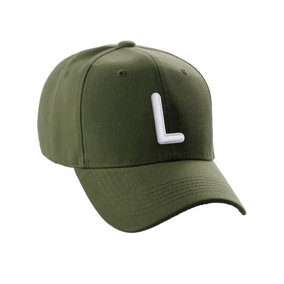 Daxton Classic Baseball Hat Embroidered A to Z Letters Structured Mid Profile Cap - Olive, Letter L