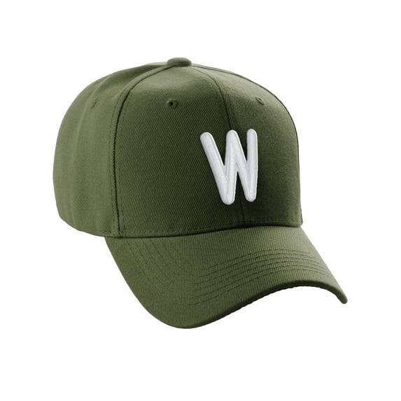 Daxton Classic Baseball Hat Embroidered A to Z Letters Structured Mid Profile Cap - Olive, Letter W