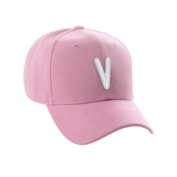 Daxton Classic Baseball Hat Embroidered A to Z Letters Structured Mid Profile Cap - Pink, Letter V