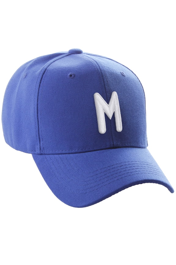 Classic Baseball Hat Embroidered A to Z Letters Structured Mid Profile Cap - Royal, Letter M