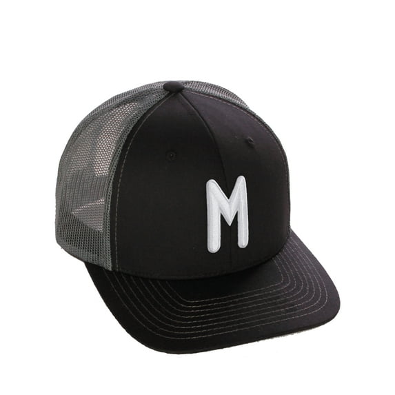 Daxton Classic Baseball Trucker Hat Embroidered A to Z Letters Structured Mid Profile Cap, Black Charcoal Hat, Letter M