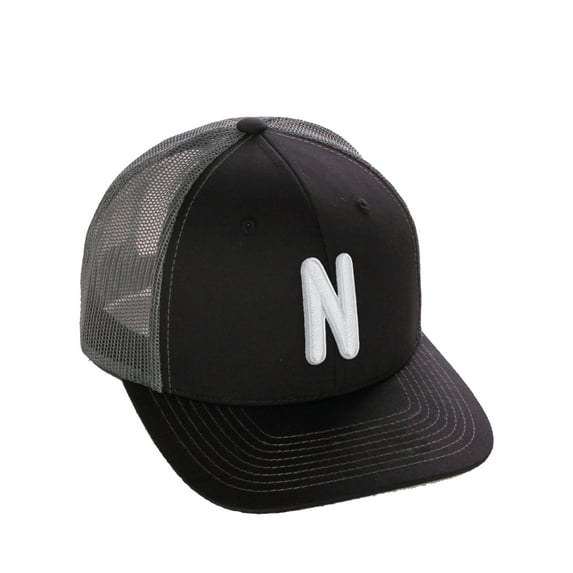 Daxton Classic Baseball Trucker Hat Embroidered A to Z Letters Structured Mid Profile Cap, Black Charcoal Hat, Letter N