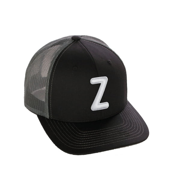 Daxton Classic Baseball Trucker Hat Embroidered A to Z Letters Structured Mid Profile Cap, Black Charcoal Hat, Letter Z