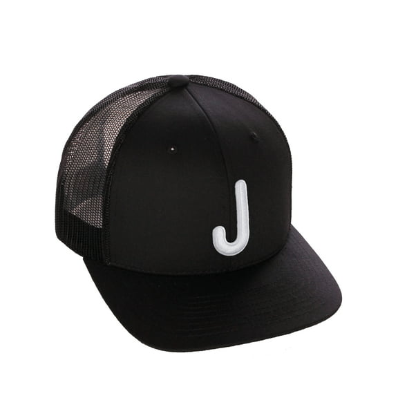 Daxton Classic Baseball Trucker Hat Embroidered A to Z Letters Structured Mid Profile Cap, Black Hat, Letter J
