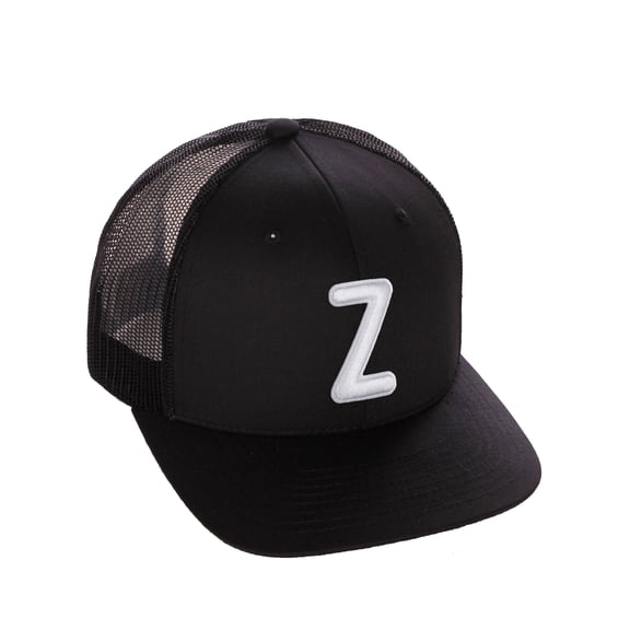 Daxton Classic Baseball Trucker Hat Embroidered A to Z Letters Structured Mid Profile Cap, Black Hat, Letter Z