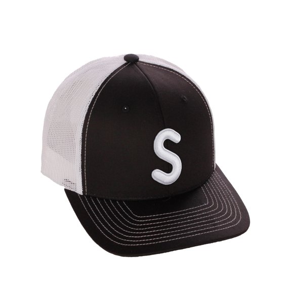 Daxton Classic Baseball Trucker Hat Embroidered A to Z Letters Structured Mid Profile Cap, Black White Hat, Letter S