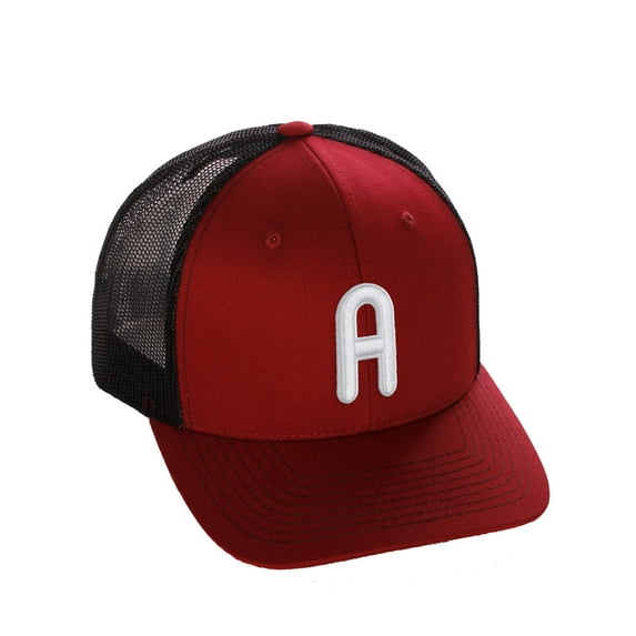 Daxton Classic Baseball Trucker Hat Embroidered A to Z Letters Structured Mid Profile Cap, Burgundy Black Hat, Letter A