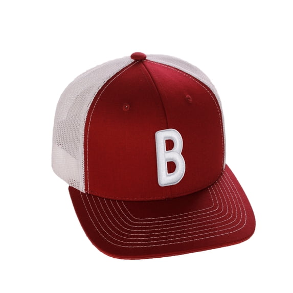 Daxton Classic Baseball Trucker Hat Embroidered A to Z Letters Structured Mid Profile Cap, Burgundy White Hat, Letter B