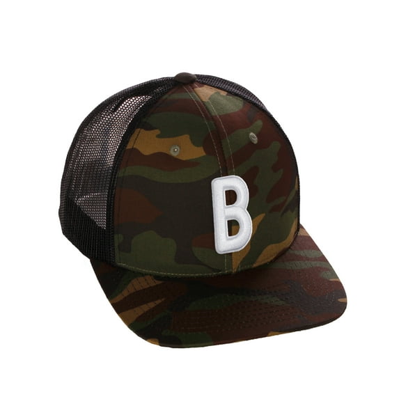 Daxton Classic Baseball Trucker Hat Embroidered A to Z Letters Structured Mid Profile Cap, Camo Black Hat, Letter B