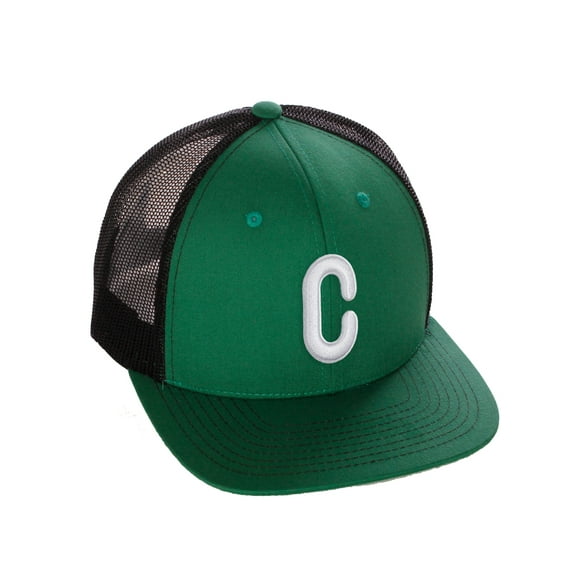 Daxton Classic Baseball Trucker Hat Embroidered A to Z Letters Structured Mid Profile Cap, Green Black Hat, Letter C