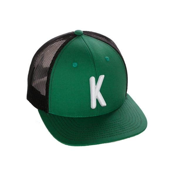 Daxton Classic Baseball Trucker Hat Embroidered A to Z Letters Structured Mid Profile Cap, Green Black Hat, Letter K