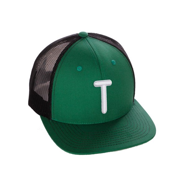Daxton Classic Baseball Trucker Hat Embroidered A to Z Letters Structured Mid Profile Cap, Green Black Hat, Letter T