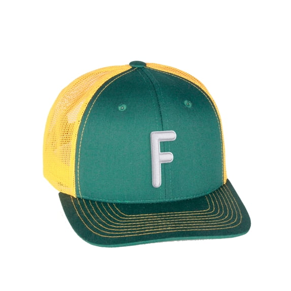 Daxton Classic Baseball Trucker Hat Embroidered A to Z Letters Structured Mid Profile Cap, Green Gold Hat, Letter F