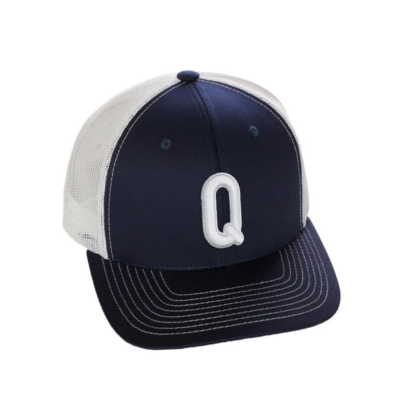 Daxton Classic Baseball Trucker Hat Embroidered A to Z Letters Structured Mid Profile Cap, Navy White Hat, Letter Q