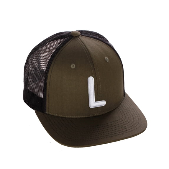 Daxton Classic Baseball Trucker Hat Embroidered A to Z Letters Structured Mid Profile Cap, Olive Black Hat, Letter L