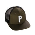 thumbnail image 1 of Daxton Classic Baseball Trucker Hat Embroidered A to Z Letters Structured Mid Profile Cap, Olive Black Hat, Letter P, 1 of 1