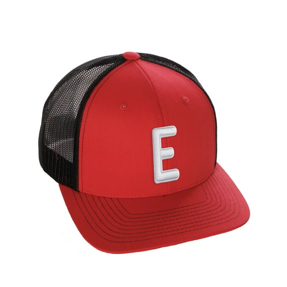 Daxton Classic Baseball Trucker Hat Embroidered A to Z Letters Structured Mid Profile Cap, Red Black Hat, Letter E