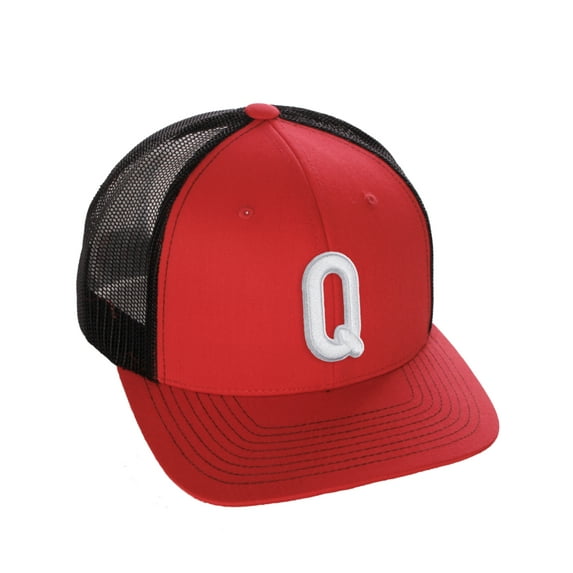 Daxton Classic Baseball Trucker Hat Embroidered A to Z Letters Structured Mid Profile Cap, Red Black Hat, Letter Q