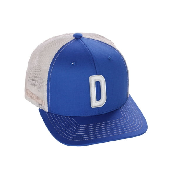 Daxton Classic Baseball Trucker Hat Embroidered A to Z Letters Structured Mid Profile Cap, Royal White Hat, Letter D