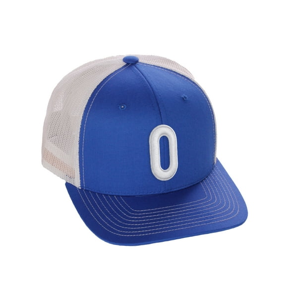 Daxton Classic Baseball Trucker Hat Embroidered A to Z Letters Structured Mid Profile Cap, Royal White Hat, Letter O