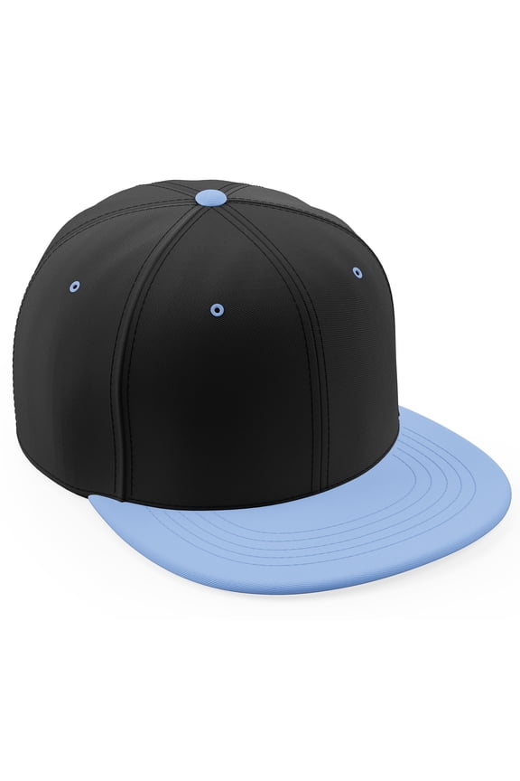 Classic Blank Snapback Flat Bill Visor Hat Cap Adjustable Back - Black Sky