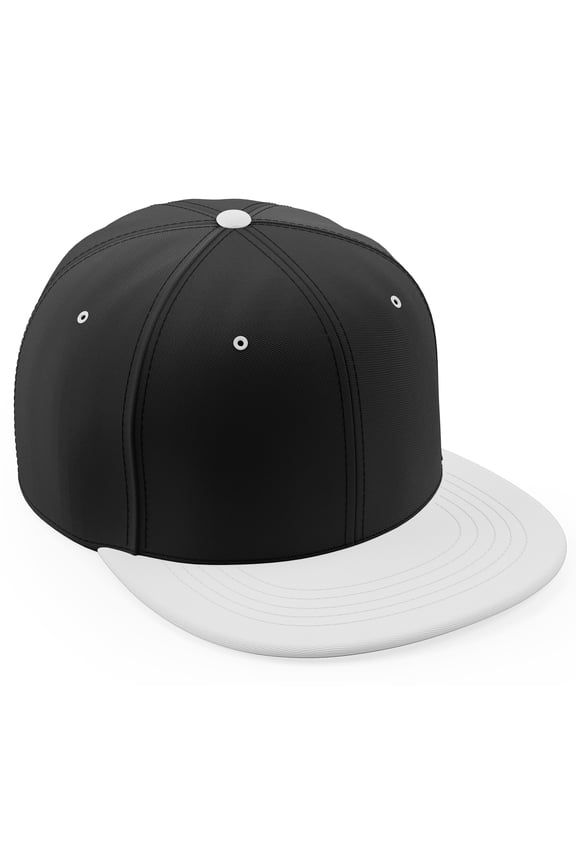Classic Blank Snapback Flat Bill Visor Hat Cap Adjustable Back - Black White