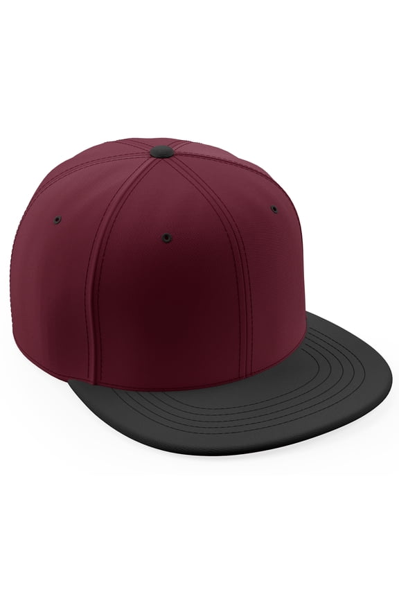 Classic Blank Snapback Flat Bill Visor Hat Cap Adjustable Back - Burgundy Black