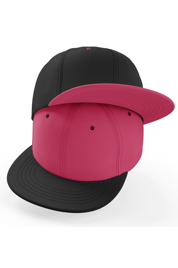 2-Pack Classic Blank Snapback Flat Bill Visor Hat Cap Adjustable Back - Hot Pink Black,Black Hot Pink