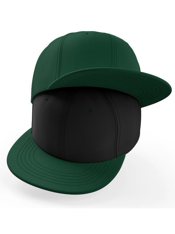 2-Pack Classic Blank Snapback Flat Bill Visor Hat Cap Adjustable Back - Hunter, Black Hunter